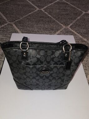 Coach Peyton Black and Charcoal Signature Tote.